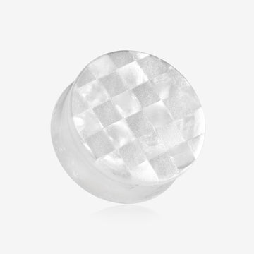 A Pair of Marble Checker Double Flared Ear Gauge Plug-White